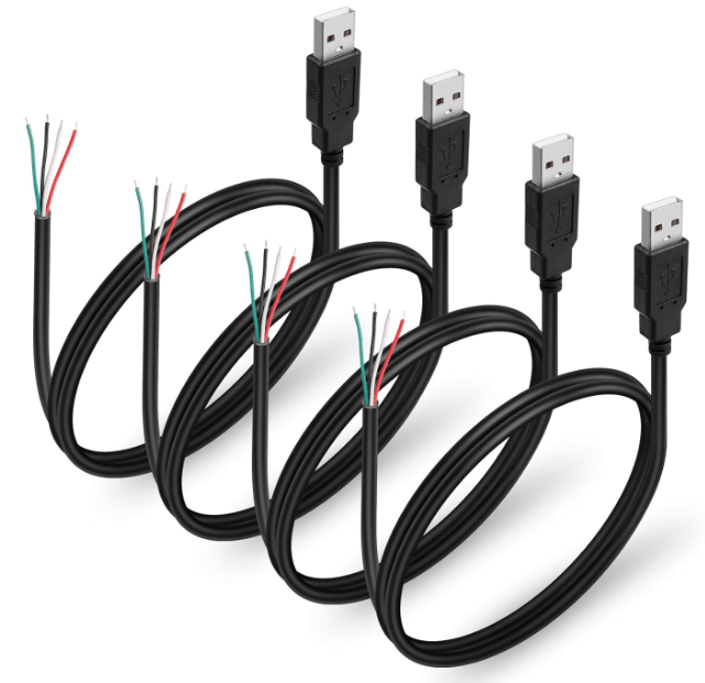 4Pcs USB 2.0 Male Plug 4pin Bare Wire USB Power Data&nbsp;Cable