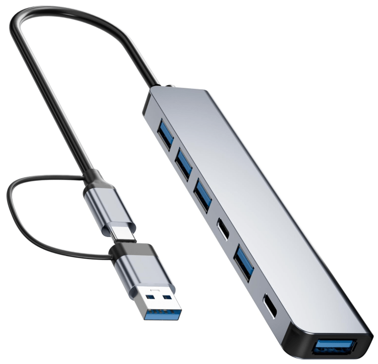 Aluminum 7 in 1 USB C/USB Hub, 2* USB C and 5*&nbsp;USB