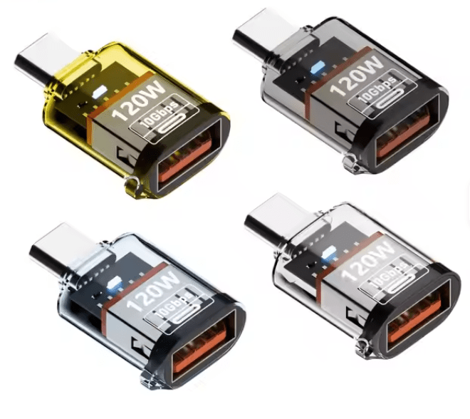 Type C to USB a Converter to Type C Fast Charging 120W 10Gbps Transparent USB 3.2 a to C Adapter for Mobile Phones Data Transfer