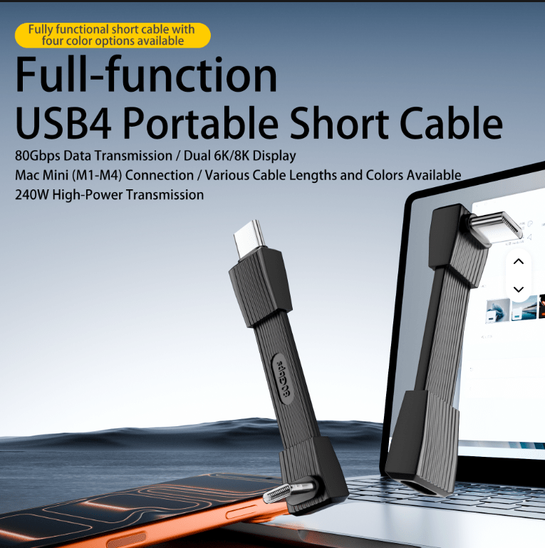 PFC Full Function Flexible Short Cable 42mm Length 240W Charging 80Gbps Transmission Compatible TB5 Smartphone Laptop SSD