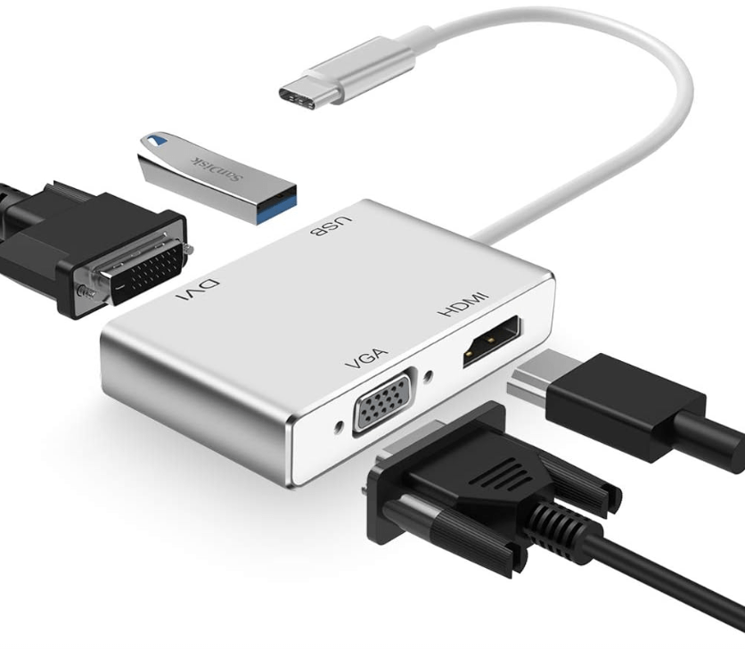 USB C to HDMI DVI VGA Adapter, 4 in 1 USB-C hub to 4K HDMI, VGA, DVI Video Adapter