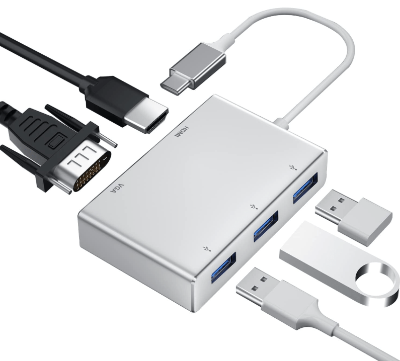 USB C to HDMI VGA Adapter,   5 in 1 USB 3.1 Type C Hub to HDMI 4K,1080P VGA,3xUSB 3.0 Multiport Video&nbsp;Adapter