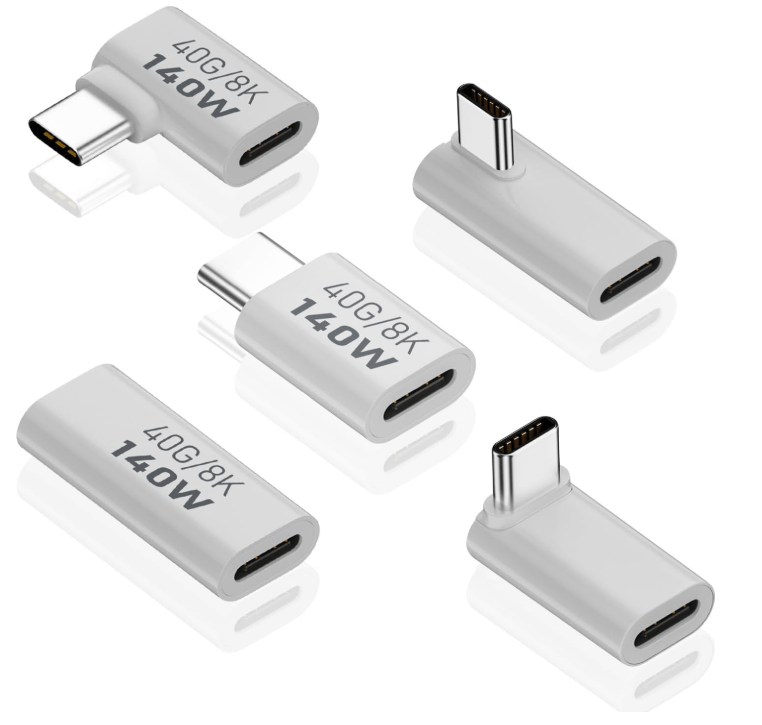 USB C Extension Adapter, 40Gbps Data, 140W Power, 8K Video, 90 Degree USB C Adapter