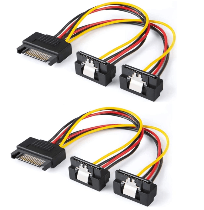 6-Inch SATA 15 Pin Male to 2xSATA 15 Pin Down Angle Female Power Splitter&nbsp;Cable